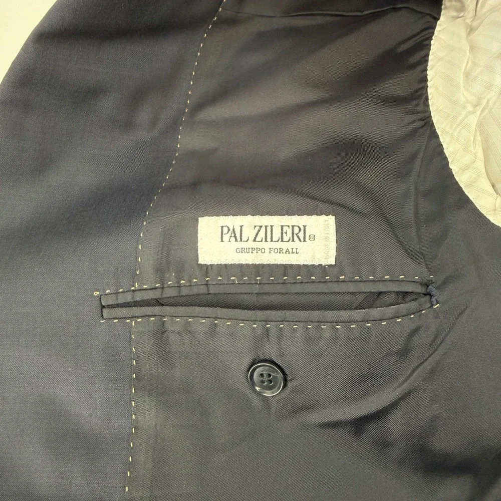 Pal Zileri Blazer Mens 56 XL Navy Blue Solid Virgin Wool 3-Button Sport Coat